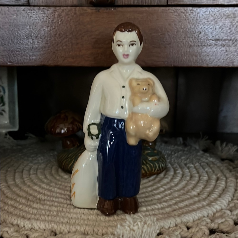 Cream and Blue Ceramic Decor Accent